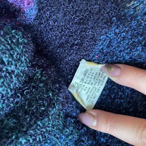 Baar and Beards Vintage Scarf Made in Japan Soft Nubby Checkered Purple Blue - Picture 3 of 11